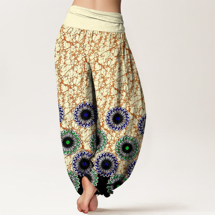 Buddha Stones Pantalones harem de mujer con cintura elástica y estampado floral de algodón puro. - image 5