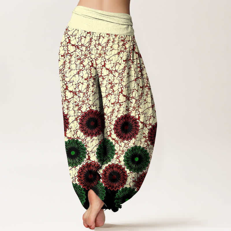 Buddha Stones Pantalones harem de mujer con cintura elástica y estampado floral de algodón puro. - image 8