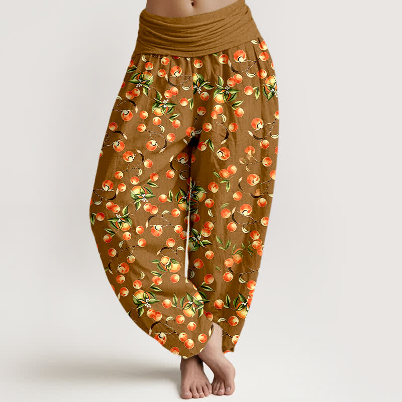 Buddha Stones Pantalones harem de mujer con cintura elástica y estampado de hojas de mandarina, de algodón puro. - Perú - US16，UK/AU20，EU48 (3XL) - image 3