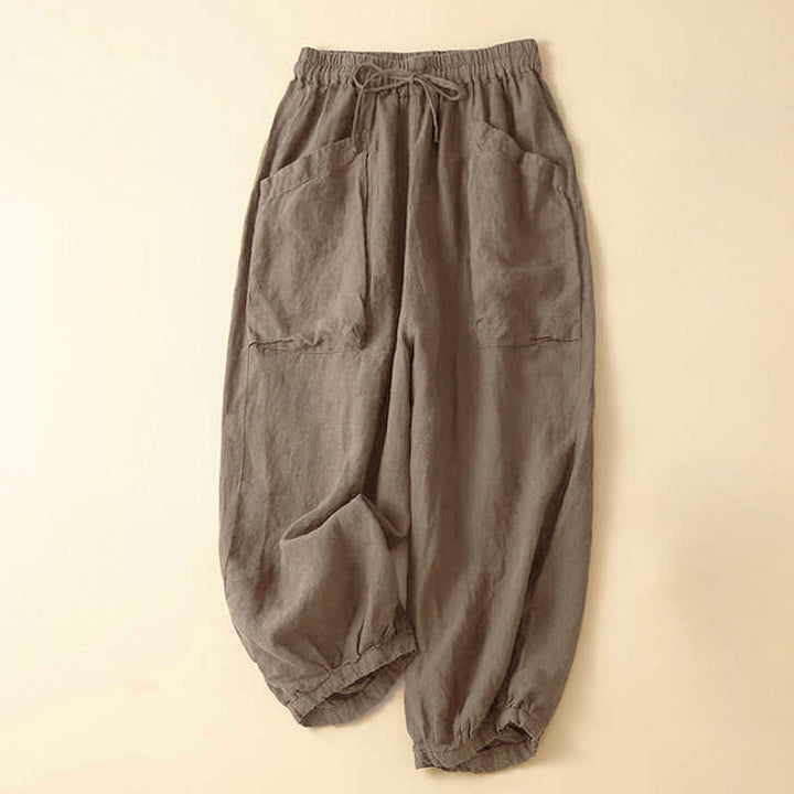 Pantalones capri tipo harem lisos con bolsillos para mujer de Buddha Stones Commute - Broncearse - US8-10，UK/AU12-14，EU40-42 (2XL) - image 0