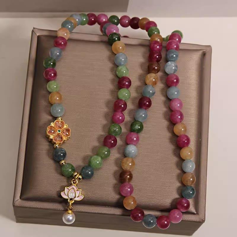 Buddha Stones Pulsera con dije de triple vuelta de turmalina arcoíris y loto de sabiduría - image 3