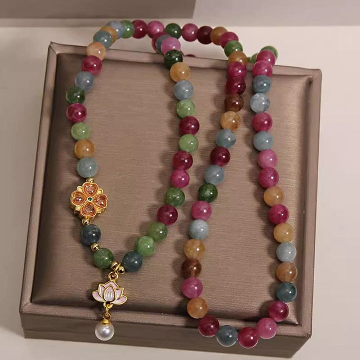 Buddha Stones Pulsera con dije de triple vuelta de turmalina arcoíris y loto de sabiduría - image 3