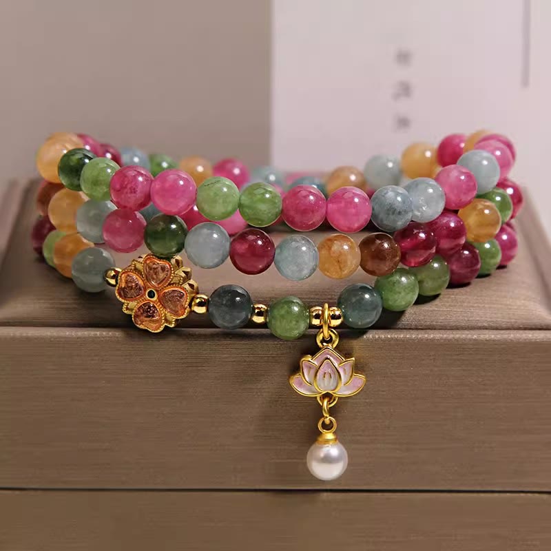 Buddha Stones Pulsera con dije de triple vuelta de turmalina arcoíris y loto de sabiduría - image 4
