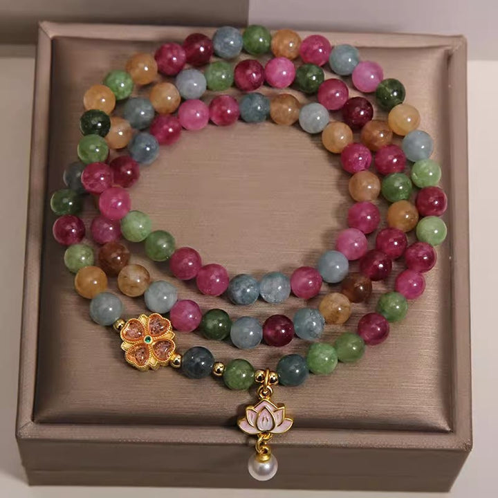 Buddha Stones Pulsera con dije de triple vuelta de turmalina arcoíris y loto de sabiduría - image 1