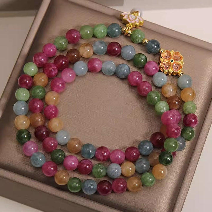 Buddha Stones Pulsera con dije de triple vuelta de turmalina arcoíris y loto de sabiduría - image 2