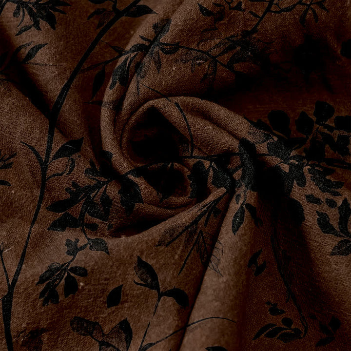 Buddha Stones Pantalones de mujer de algodón puro con estampado botánico de hojas negras, cintura elástica y bolsillos. - image 3