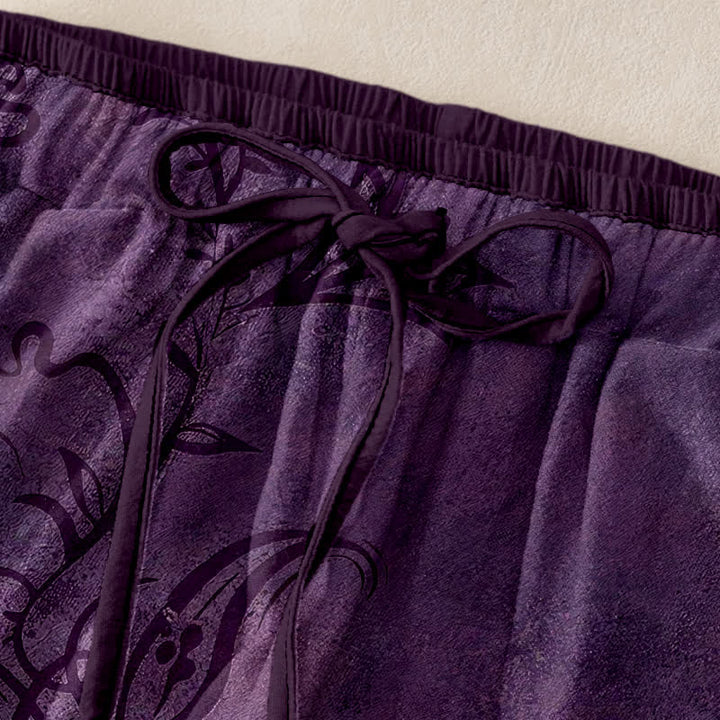 Pantalones de mujer con cintura elástica y bolsillos, estampado de vid y Buddha Stones. - image 2