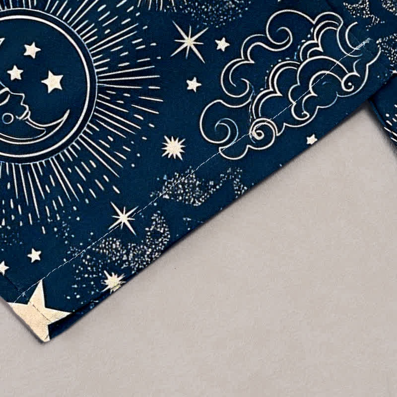 Buddha Stones Pantalones de mujer de algodón puro con estampado de sol, luna y estrellas, cintura elástica y bolsillos. - image 1