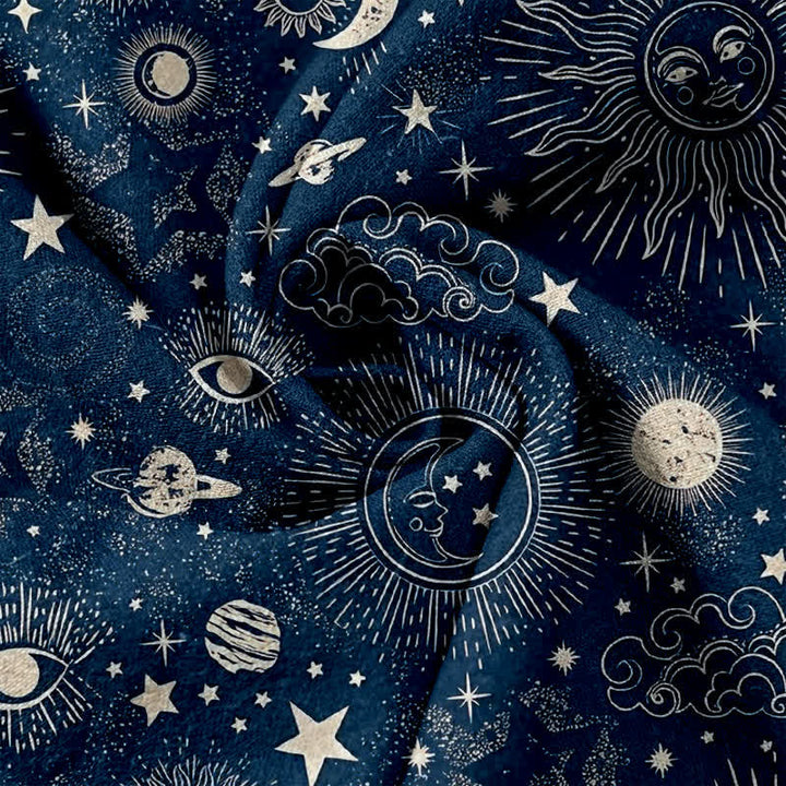 Buddha Stones Pantalones de mujer de algodón puro con estampado de sol, luna y estrellas, cintura elástica y bolsillos. - image 2