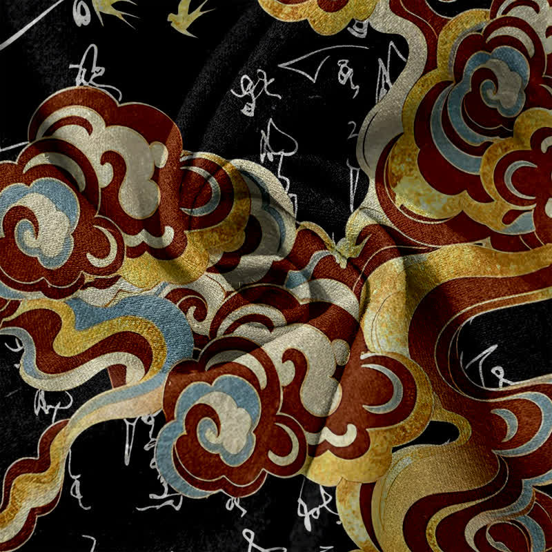 Buddha Stones Pantalones de mujer de algodón puro con estampado de caligrafía oriental de nubes y cintura elástica con bolsillos. - image 2