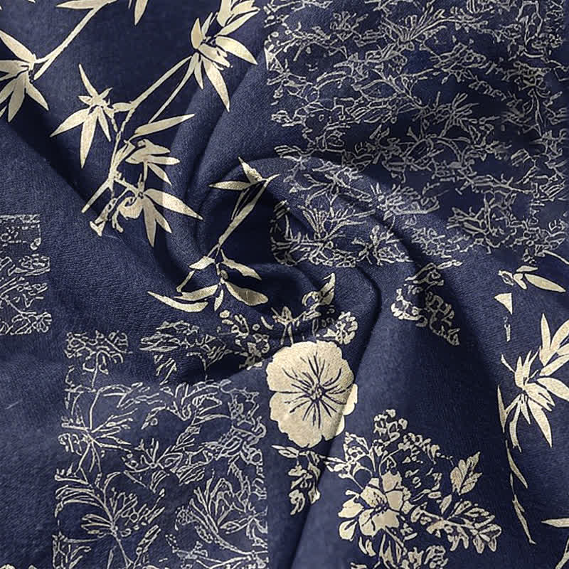 Buddha Stones Camisa de manga corta con medio botón para hombre, de algodón y bambú, con estampado floral de patchwork. - image 3