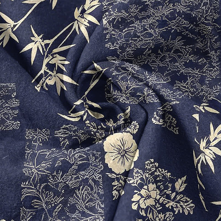 Buddha Stones Camisa de manga corta con medio botón para hombre, de algodón y bambú, con estampado floral de patchwork. - image 3