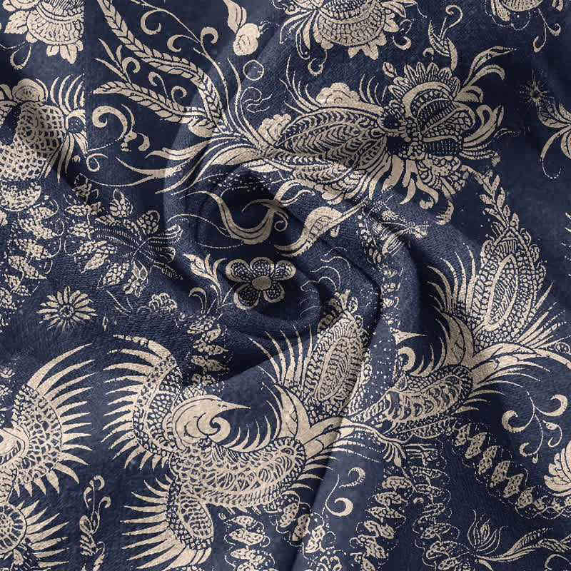 Buddha Stones Camisa de manga corta con medio botón y estampado floral botánico de algodón para hombre - image 4
