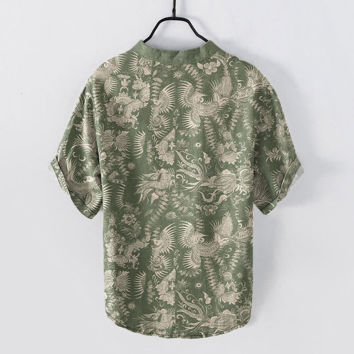 Buddha Stones Camisa de manga corta con medio botón y estampado floral botánico de algodón para hombre - image 8