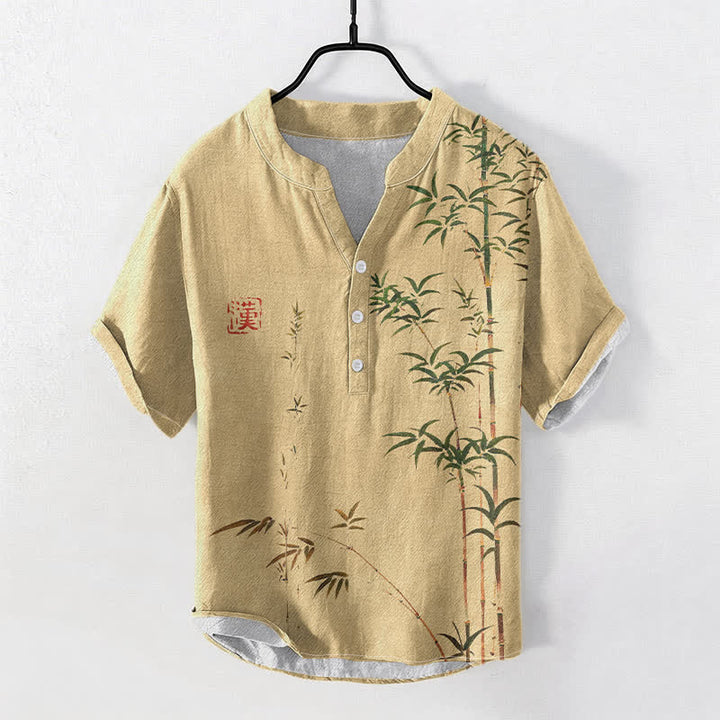 Buddha Stones Camisa de manga corta con medio botón para hombre, de algodón y bambú, con estampado de lavado a la tinta. - BurlyWood - US/UK/AU50, EU60 (5XL) - image 5