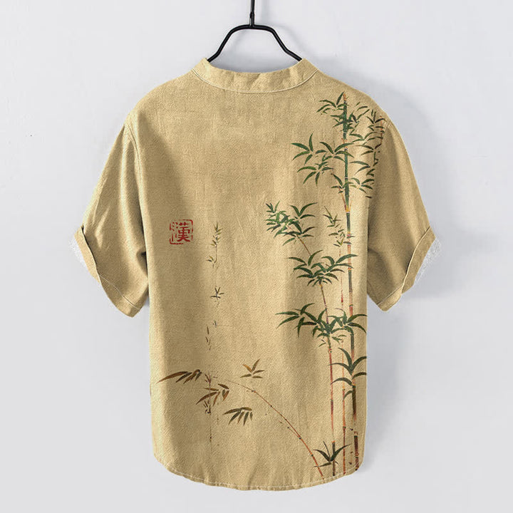 Buddha Stones Camisa de manga corta con medio botón para hombre, de algodón y bambú, con estampado de lavado a la tinta. - image 6