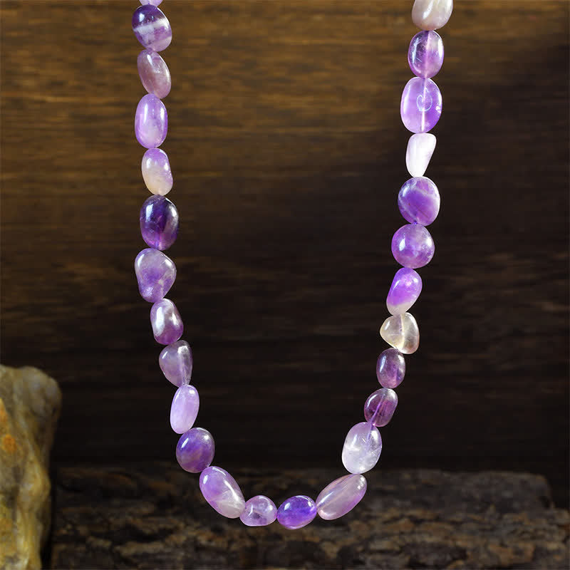 Buddha Stones Collar con cuentas de cristal de formas irregulares de ágata india natural - Amatista natural (el color puede variar) - image 9