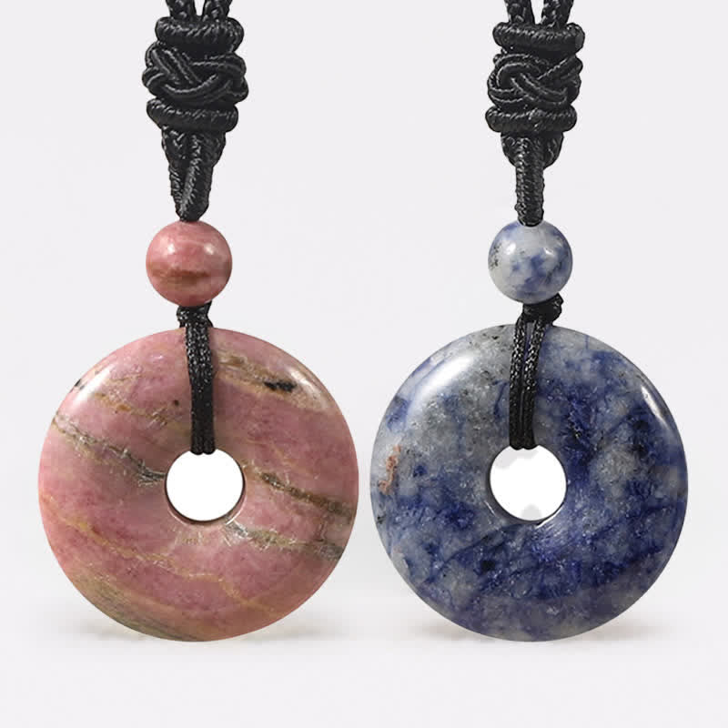 Buddha Stones Collar con hebilla de la paz y ágata gris rodonita natural - image 0