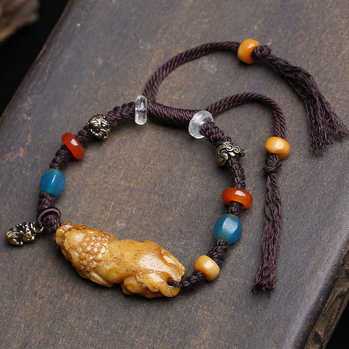 Buddha Stones Pulsera de la suerte de cuerda trenzada Bone PiXiu - Pi Xiu (Circunferencia de la muñeca: 17-23 cm) - image 0