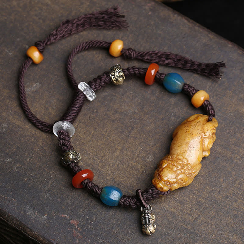 Buddha Stones Pulsera de la suerte de cuerda trenzada Bone PiXiu - image 1