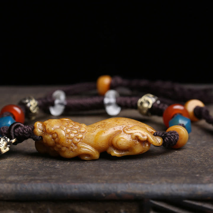 Buddha Stones Pulsera de la suerte de cuerda trenzada Bone PiXiu - image 2