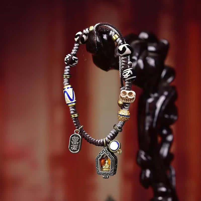 Buddha Stones Pulsera de la compasión con cuerda trenzada de Buda de cobre - image 2
