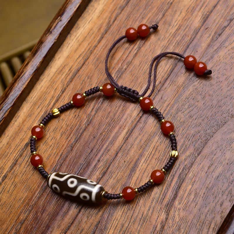 Buddha Stones Pulsera protectora de cuerda trenzada de ágata roja del sur de Dzi Beads - Ágata Roja del Sur (Circunferencia de la muñeca: 17-23 cm) - image 1