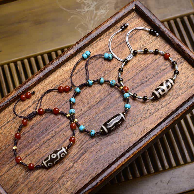 Buddha Stones Pulsera protectora de cuerda trenzada de ágata roja del sur de Dzi Beads - image 0