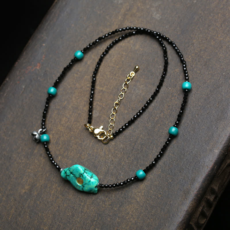 Buddha Stones Collar de fuerza con cuentas de turquesa y espinela negra - Turquesa - image 0