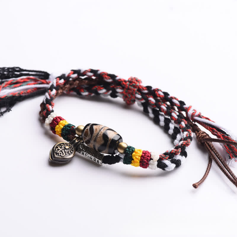 Buddha Stones Pulsera de la paz de cuerda trenzada de doble vuelta con cuentas Dzi Om Mani Padme Hum - image 4