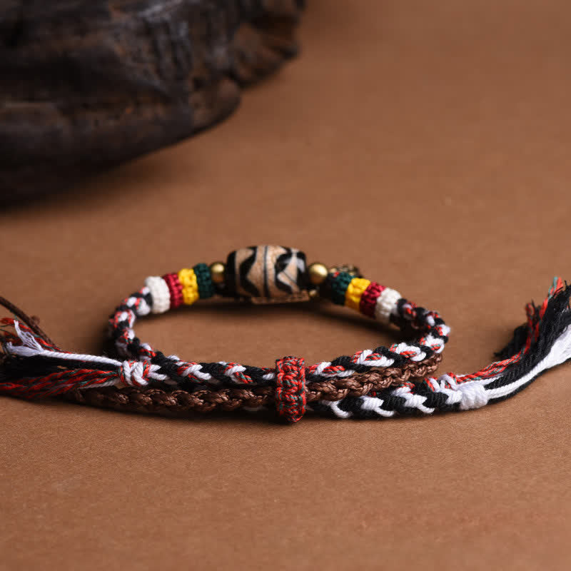 Buddha Stones Pulsera de la paz de cuerda trenzada de doble vuelta con cuentas Dzi Om Mani Padme Hum - image 3