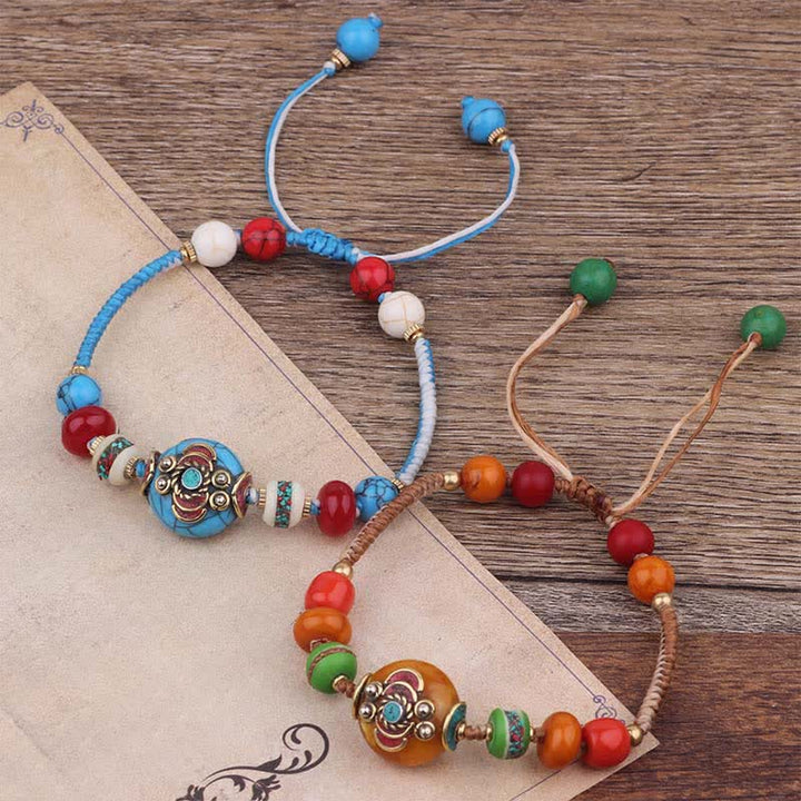 Buddha Stones Pulsera de amor de cuerda trenzada de turquesa y ámbar tibetano - image 14