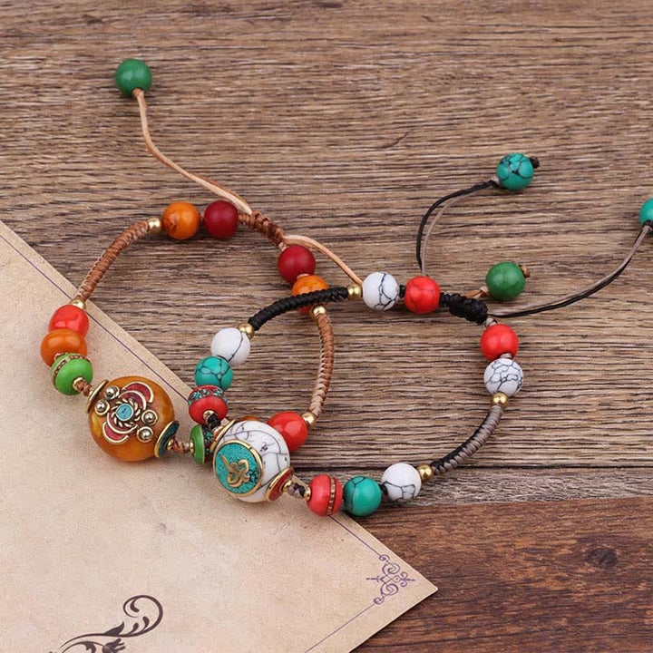Buddha Stones Pulsera de amor de cuerda trenzada de turquesa y ámbar tibetano - image 15
