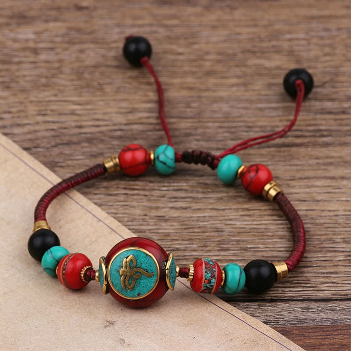 Buddha Stones Pulsera de amor de cuerda trenzada de turquesa y ámbar tibetano - image 12
