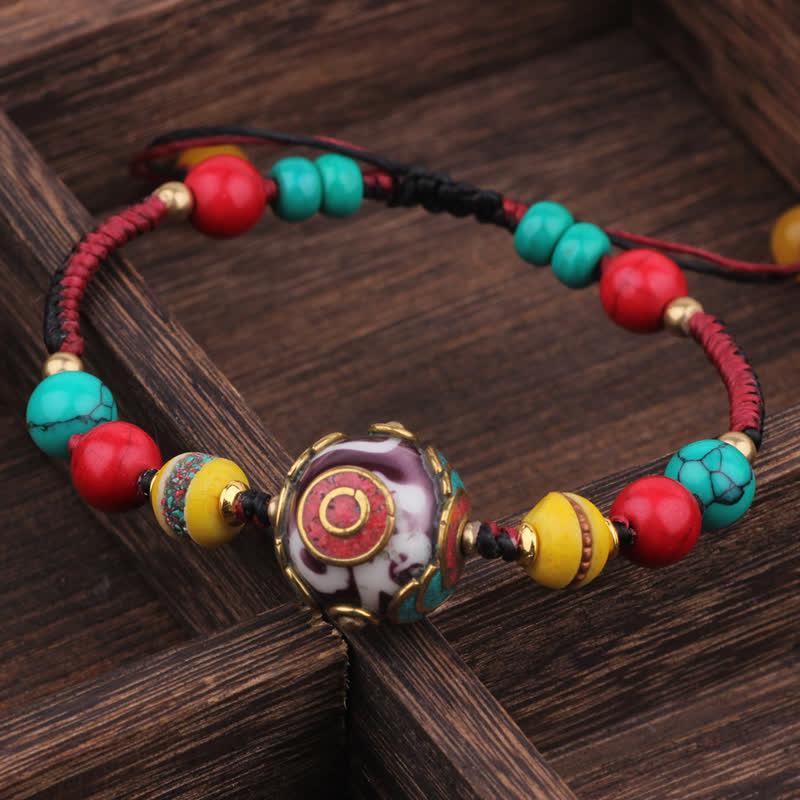 Buddha Stones Pulsera de amor de cuerda trenzada de turquesa y ámbar tibetano - Cuerda negra y roja (circunferencia de la muñeca: 15-21 cm) - image 2