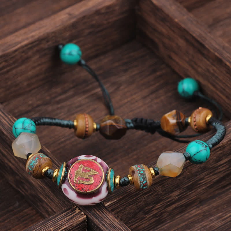 Buddha Stones Pulsera de amor de cuerda trenzada de turquesa y ámbar tibetano - Cuerda negra y azul (circunferencia de la muñeca: 15-21 cm) - image 0