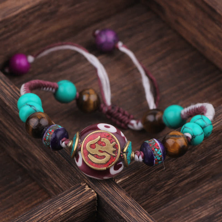 Buddha Stones Pulsera de amor de cuerda trenzada de turquesa y ámbar tibetano - Cuerda blanca y morada (circunferencia de la muñeca: 15-21 cm) - image 9