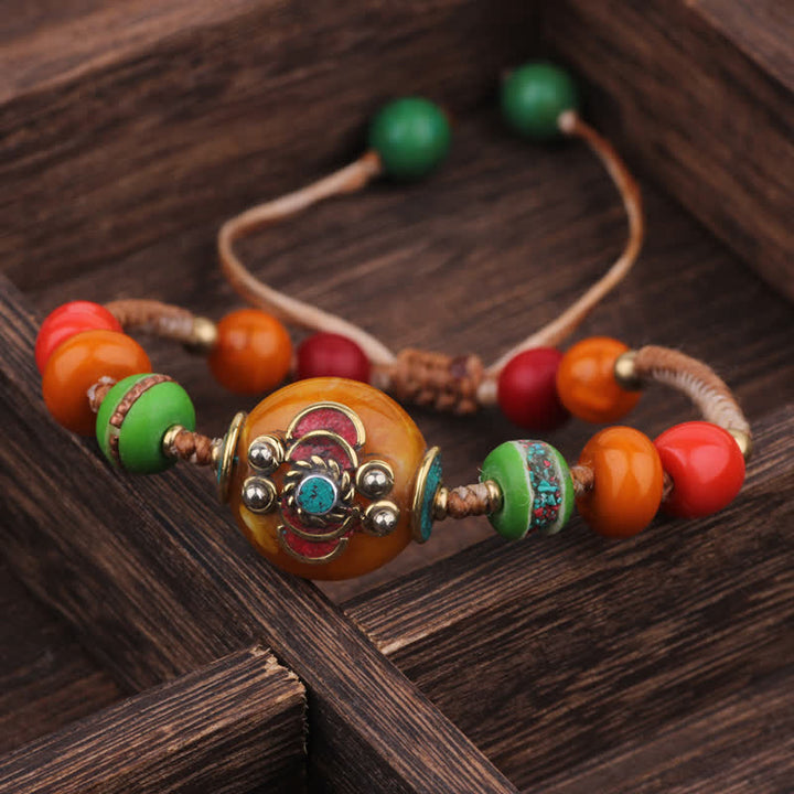Buddha Stones Pulsera de amor de cuerda trenzada de turquesa y ámbar tibetano - Cuerda blanca y naranja (circunferencia de la muñeca: 15-21 cm) - image 10