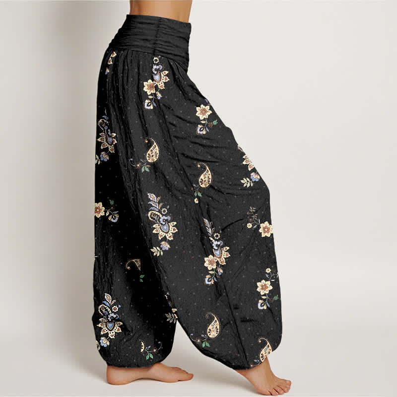 Buddha Stones Pantalones harem de algodón puro con estampado floral paisley estilo boho y cintura elástica para mujer. - image 2