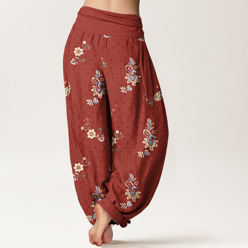Buddha Stones Pantalones harem de algodón puro con estampado floral paisley estilo boho y cintura elástica para mujer. - image 6