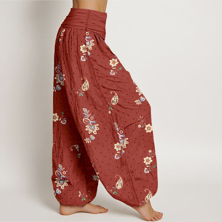 Buddha Stones Pantalones harem de algodón puro con estampado floral paisley estilo boho y cintura elástica para mujer. - image 7
