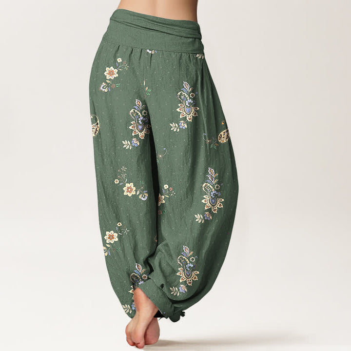 Buddha Stones Pantalones harem de algodón puro con estampado floral paisley estilo boho y cintura elástica para mujer. - image 9