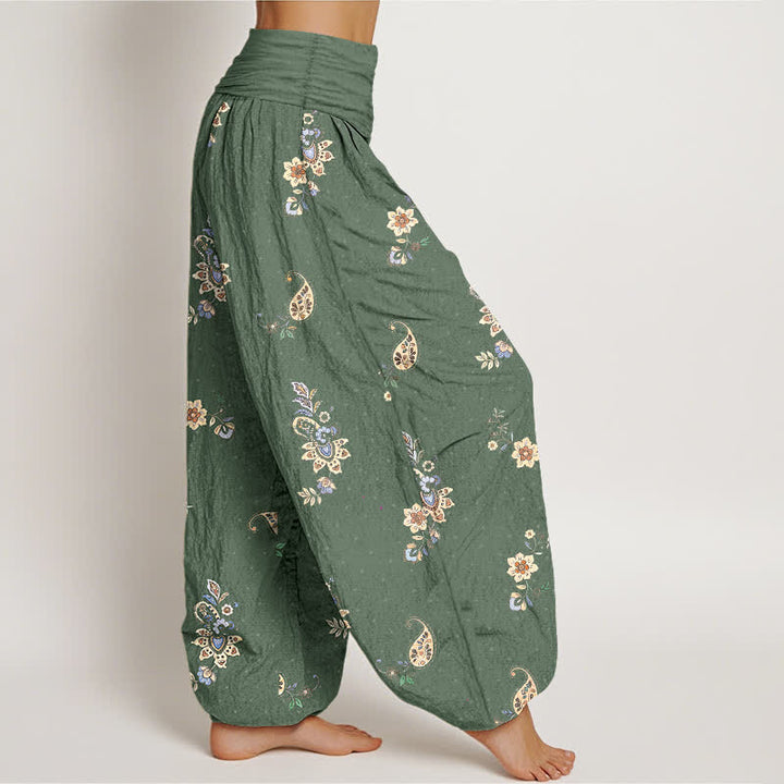 Buddha Stones Pantalones harem de algodón puro con estampado floral paisley estilo boho y cintura elástica para mujer. - image 10