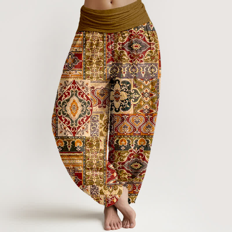 Buddha Stones Pantalones harem de mujer con cintura elástica y estampado de mosaico de algodón y oliva. - Perú - US16，UK/AU20，EU48 (3XL) - image 5