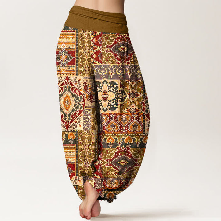 Buddha Stones Pantalones harem de mujer con cintura elástica y estampado de mosaico de algodón y oliva. - image 6