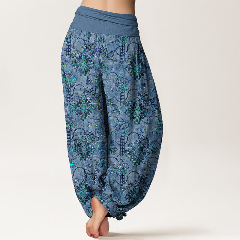 Buddha Stones Pantalones harem de algodón puro color oliva con estampado floral bohemio y cintura elástica para mujer. - image 9