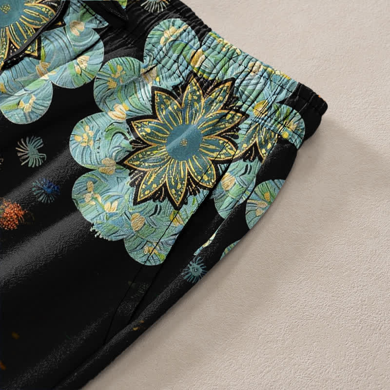 Buddha Stones Pantalones de hombre de algodón puro con estampado floral de mandala, corte ajustado y bolsillos. - image 2