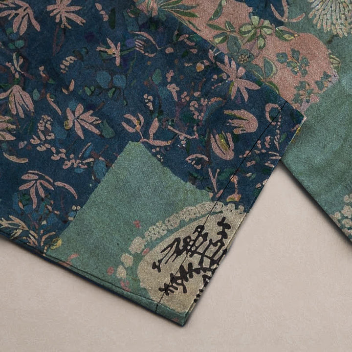 Buddha Stones Pantalones de hombre de algodón estilo boho con estampado floral y patchwork, corte ajustado y bolsillos. - image 3