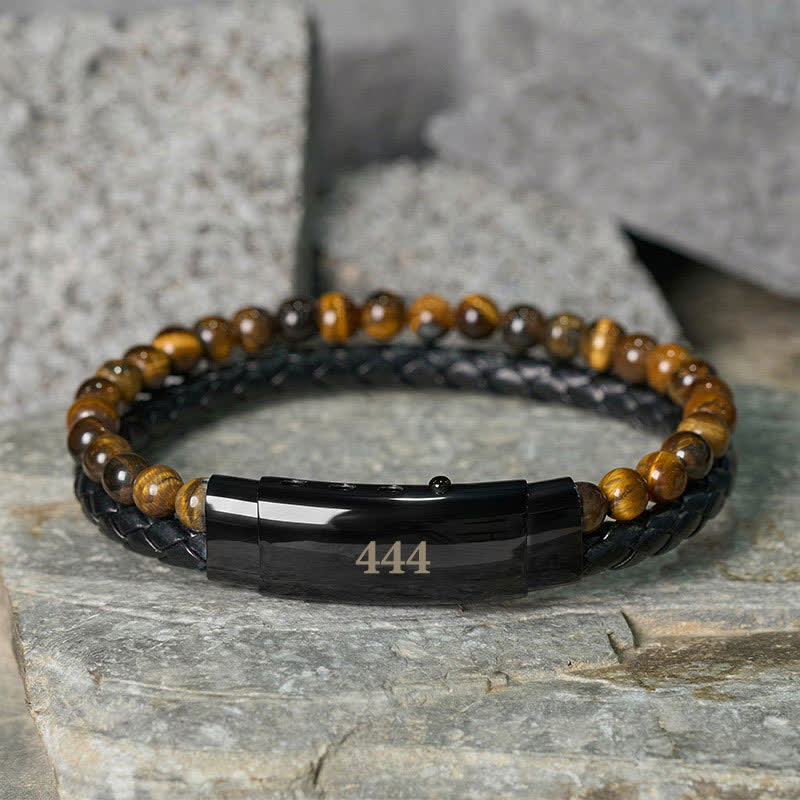 Buddha Stones Pulsera de cuero con doble vuelta con números de ángel y ojo de tigre - Ojo de tigre (circunferencia de la muñeca: 18-19 cm) - 444 - image 19