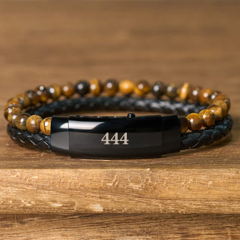 Buddha Stones Pulsera de cuero con doble vuelta con números de ángel y ojo de tigre - image 21
